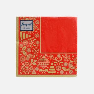 Салфетки Букет де люкс Новогодняя скатерть золото на крас24*24 3сл25л