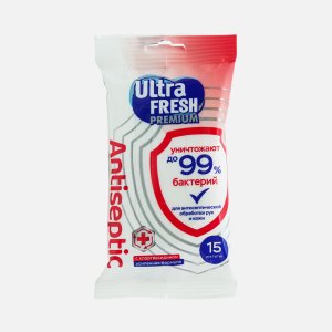 Салфетки Ультра Фреш влажные Антибактериальные с хлоргексид 15шт