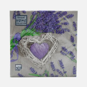 Салфетки Букет Хоум Коллекшн Лаванда и сердце 33*33см 3сл 20л