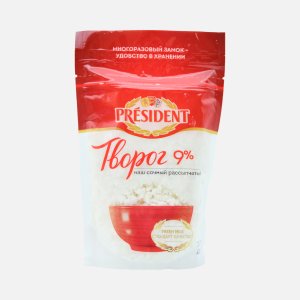 Творог Президент рассыпчатый 9% дой/пак 450г