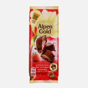 Шоколад Альпен Гольд молоч с клубнично-йогурт начинкой 80г