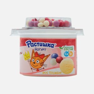 Йогурт Растишка Пломбир с драже хрустящие шарики с ягодным вкусом 3% 116г