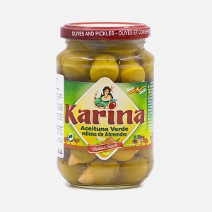 Оливки Карина зеленые с миндалем ст/б 350г