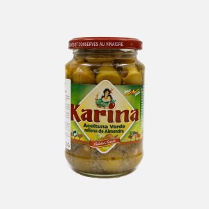 Оливки Карина зеленые с миндалем ст/б 350г