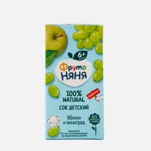 Сок ФрутоНяня Яблоко и виноград осветлен с 6мес т/п 0,2л