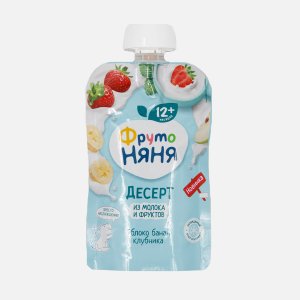 Десерт ФрутоНяня из яблок, бананов и клубники с молоком и сахаром с 12мес дой/пак 90г