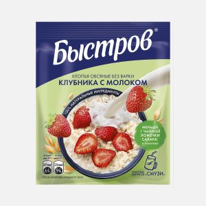 Хлопья Быстров овсяные Клубника с молоком без варки 40г
