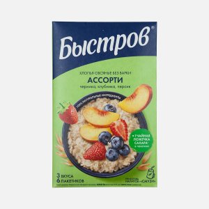 Хлопья Быстров овсяные Ассорти черника/клубника/персик б/вар 240г