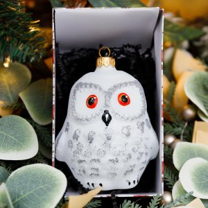 Украшение елочное Эвис Филин-8 с ручной росписью стекло 10,5см