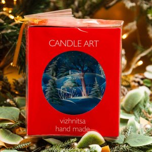 Шарик Эвис с подвесом ручн роспись Новогодн пейзаж120мм стекло 12*12см