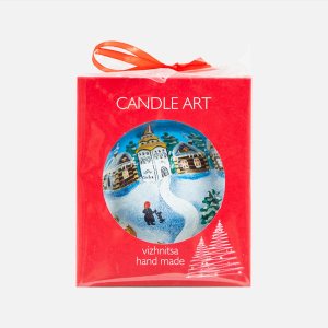 Шарик Эвис с подвесом ручн роспись Новогодн пейзаж120мм стекло 12*12см