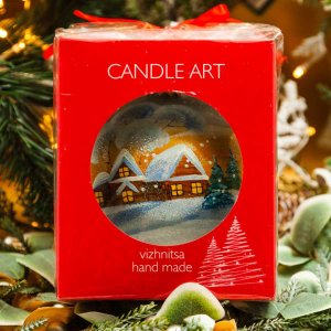 Шарик Эвис с подвесом ручн роспись Новогодн пейзаж120мм стекло 12*12см