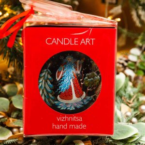 Шарик Эвис с подвесом ручн роспись Дед Мороз и терем стекло 12*12см