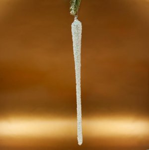 Украшение елоч Сосулька Искорки бело-серебряная стекло 2х25см YQL16