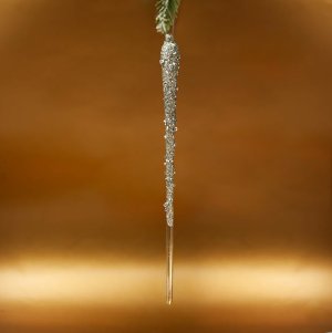 Украшение елоч Сосулька серебряная с пайетками стекло 1,5х1,5х25см