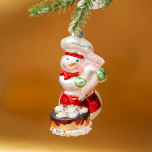 Украшение елоч Шеф-кондитер Снеговик стекло 5,5х9х11,5см GLT974