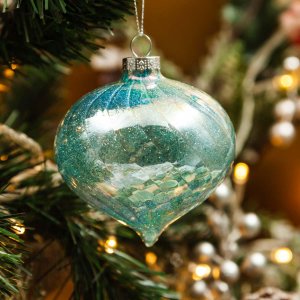 Украшение елоч Капля Голубой жемчуг стекло 8х8х7см YQL162