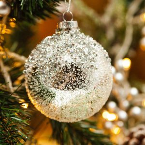 Украшение елоч Шар Ледяной архипелаг серебряный стекло 8см