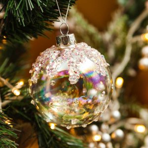 Украшение елоч Шар Розовые лепестки стекло 8см YQL1546