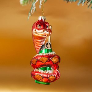 Украшение елоч Змея Брызги шампанск гранатовая стекло 5,5х5х12,5см GLT1