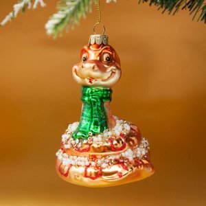 Украшение елоч Змея в шарфике бронзовая стекло 7,5х7х11,5см GLT11