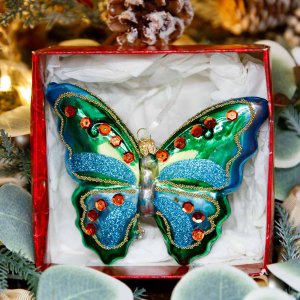 Украшение елочное Бабочка Солнечный лучик стекло 12,5х9,5см F660-129519