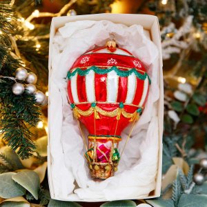 Украшение елочное Воздушный шар стекло 18х10см S586