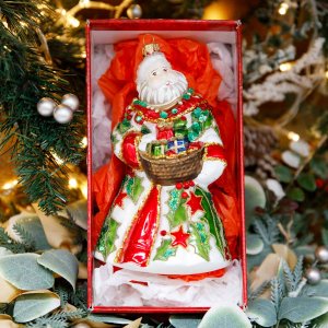 Украшение елочное Дед Мороз с дарами стекло 19х11см 100704