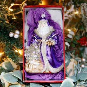 Украшение елочное Дед Мороз с сокровищами стекло 18,5х12,5см