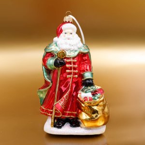 Украшение елочноеДед Мороз шикарный стекло 18,5х10,5см 2206264