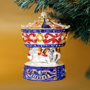 Украшение елочное Карусель синяя стекло 12х8см S050