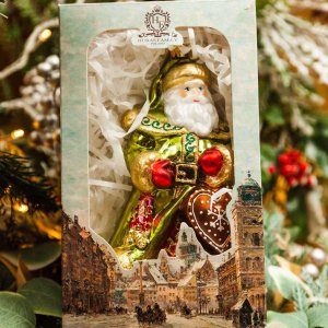 Украшение елочное Пряничный Дед Мороз стекло 18х9см 4017PRN