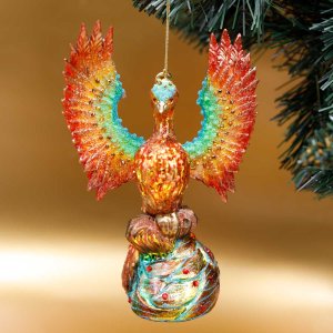 Украшение елочное Феникс Повелитель ночного неба стек 17х12см CH01_Gl16