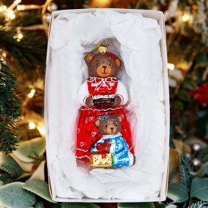 Украшение елочное Мама мишка стекло 15х7,5см S367