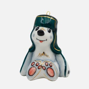 Украшение елочн Лефортовский фарфор Медвежонок в зеленой шапке фарфор