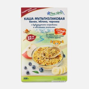 Каша Флер Альпин Мультизлаковая банан/яблоко/черника с 12мес к/к 200г