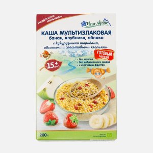Каша Флер Альпин Мультизлаковая банан/клубника/яблоко с 15мес к/к 200г