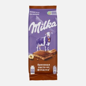 Шоколад Милка молочный с начинкой ореховая паста из фундука 80г