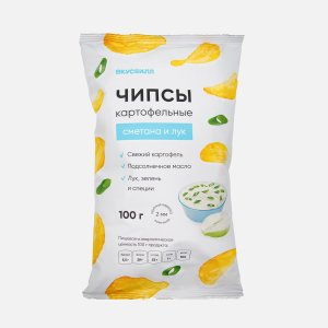 Чипсы Вкусвилл Сметана-лук картофельные 100г