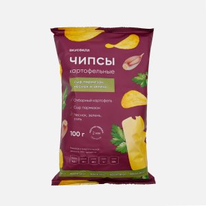 Чипсы Вкусвилл Сыр пармезан с чесноком и зеленью картофельные 100г
