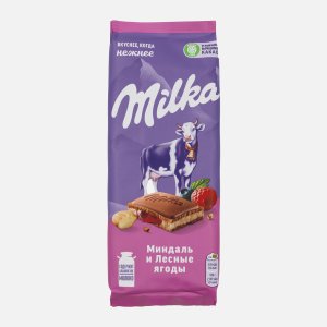 Шоколад Милка молочный с двухслойной начинкой миндаль/лесные ягоды 80г