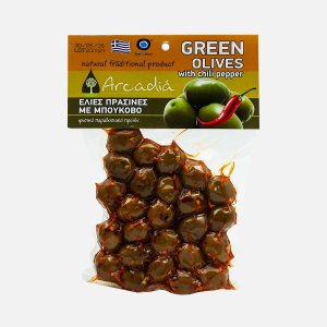 Оливки Аркадия Зеленые со специями с перцем чили в/у 200г