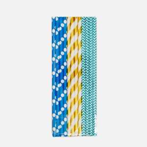 Трубочки Фиоленто для/напитВеселая вечеринка голуб/зол 19,5см бум 12шт