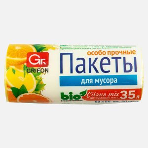 Пакеты д/мусора Грифон Цитрус 60л 20шт 1-400