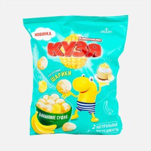 Кукурузные шарики Кузя Лакомкин со вкусом банановое суфле 100г