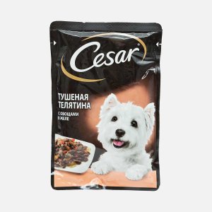 Корм Цезарь Тушеная телятина/овощи д/собак пауч 85г