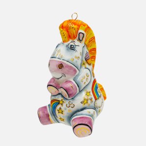 Украшение елоч Лефортовский фарфор Единорог радужный фарфор 8х9х11см