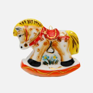 Украшение елоч Лефортовский фарфор Лошадка оранжевая фарфор 9х4х8см