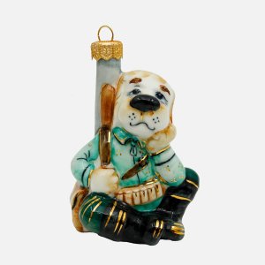 Украшение елоч Лефортовский фарфор Собака с ружьем охотник зелен фарф