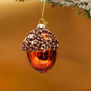 Украшение елочное Холидей Классик Желудь с пайетками стекло 5х5х7см